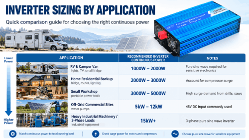 power inverter application sizing reference table for wholesale buyers